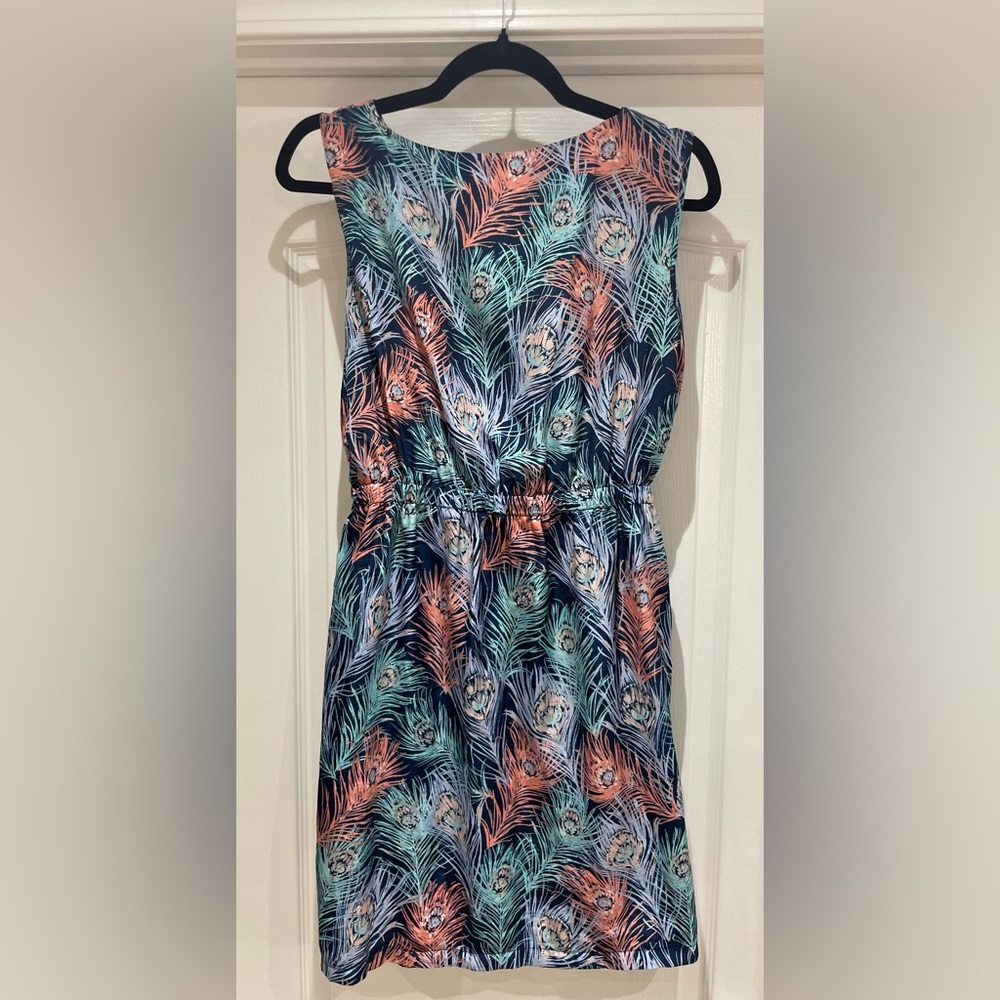 Apricot Sleeveless feather print Dress